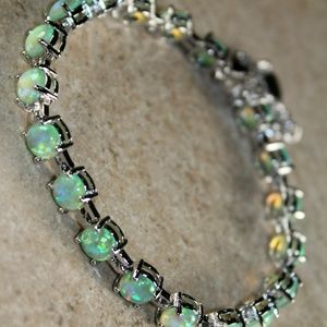 Green Fire Opal Round Silver Bracelet